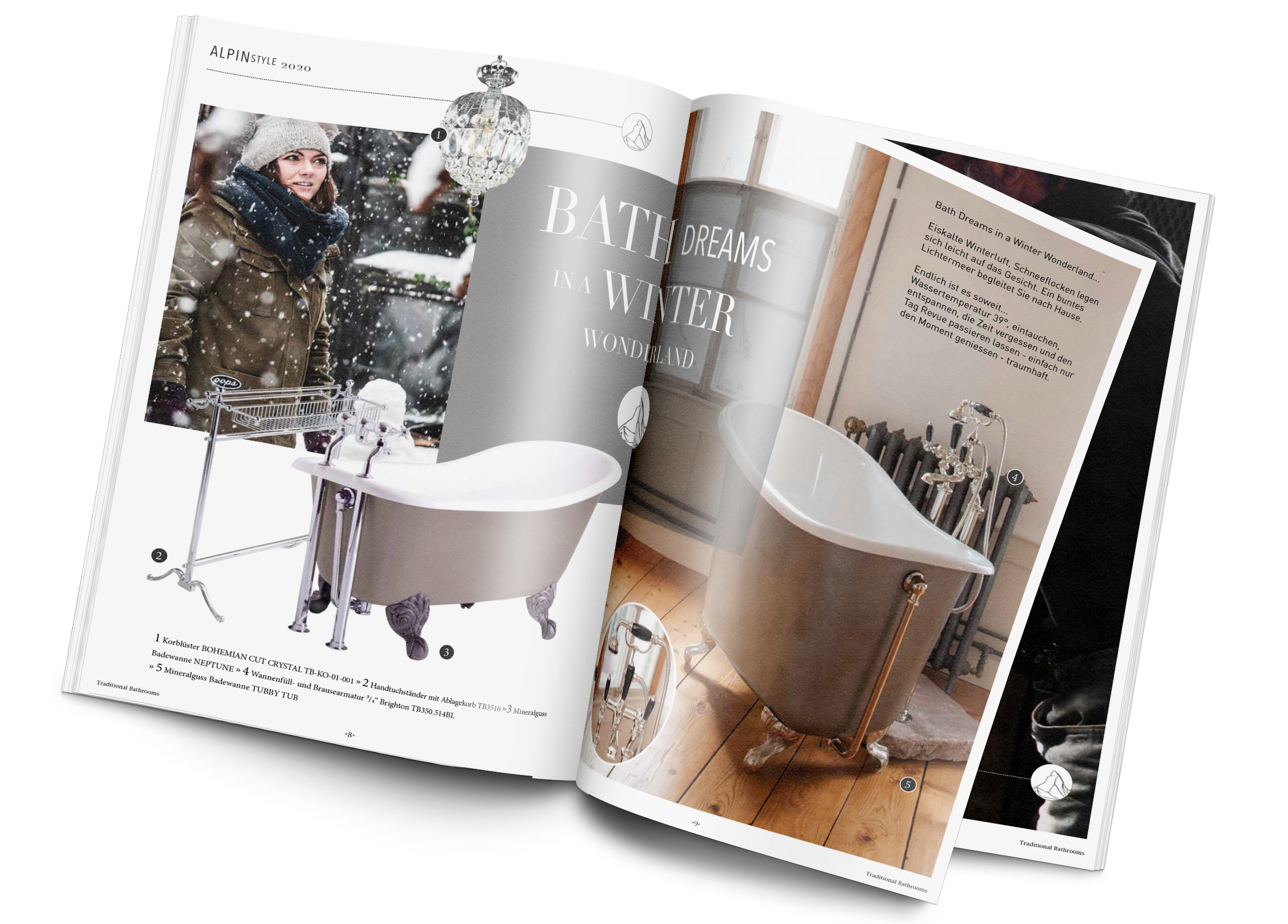 Chalet Badezimmer Stylebook - Kostenlos online entdecken - Gratis Download. Entdecken Sie traumhafte Badezimmer im klassischen Alpenlook. 